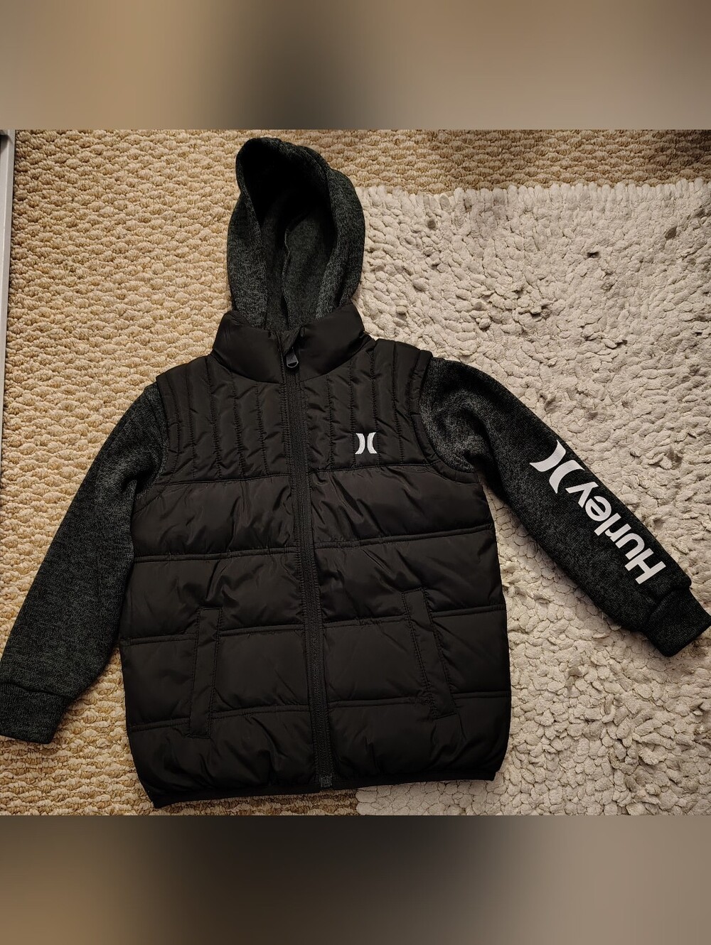 Hurley Kids' Black Puffer Hoodie Vest Jacket